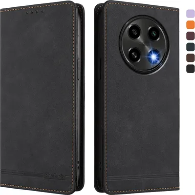 Image de Etui pour Oppo F27 Pro / F27 Pro+, étui rétro en cuirPolyuréthaneavec support et fentes pour cartes de crédit Noir