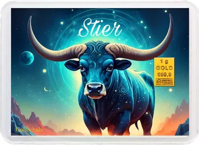 Produktbild von Grußkarte Sternzeichen Stier Gold 1g 1 Gramm Motivbox  - Geschenk + Echtheitszertifikat