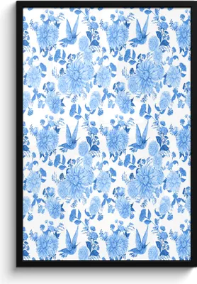 Produktbild von MuchoWow® MuchoWow® Gerahmtes Poster Blumen - Muster - Blau 60x90 cm - Poster mit zchwarzem Bilderrahmen - Kunst