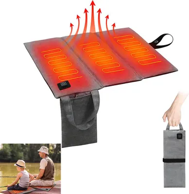 Produktbild von Faltbare USB-Heizmatte Sitzkissen 44x40cm, 3 Temperaturstufen, tragbar für Outdoor, Sport & Camping