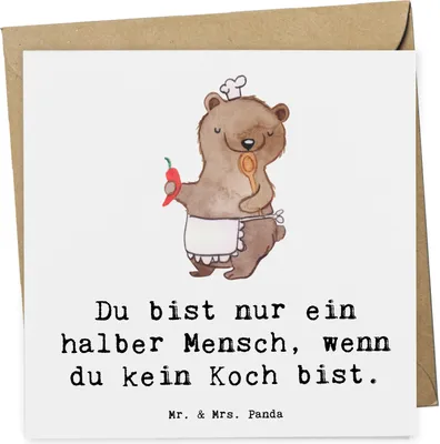 Produktbild von Mr. & Mrs. Panda doppelkarte Koch Herz - Weiß - Geschenk, Restaurant, Glückwunschkarte, Chefkoch, Klappkarte, Lustig, faltkarte, anlasskarte, Spruch, Grußkarte