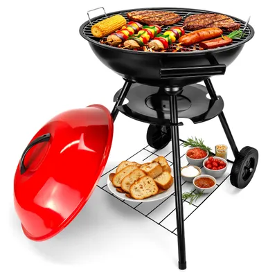 Produktbild von Verda Holzkohlegrill 42cmGrillwagen mit Deckel Kompakt Standgrill Kugelgrill Grill Vertikal BBQ Kompaktgrill mit Deckel, Garten Balkon Camping SN2040G