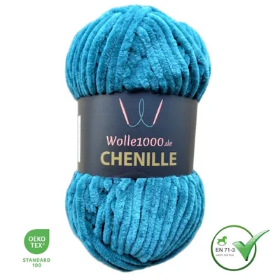 Produktbild von Wolle1000 Chenille - 63 PETROL - 100g - weiches Chenille Garn / Kuschelwolle