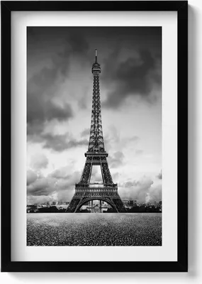Produktbild von Schwarz-weiße Landschaft in Frankreich mit dem Eiffelturm– Wandbild mit Rahmen – Gerahmtes Bild  – Wanddekoration – 40x60 cm –  Schwarz