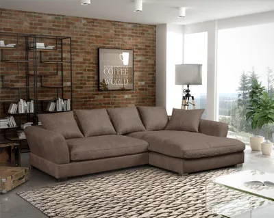 Produktbild von Ecksofa Couchgarnitur TIZIAN in Stoff Salvador Schokobraun Ottomane Rechts