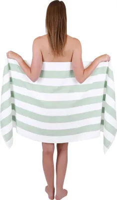 Produktbild von Betz XXL Saunatuch 70 x 180 cm STREIFEN BERLIN Badetuch 100% Baumwolle Farbe – weiss/jade