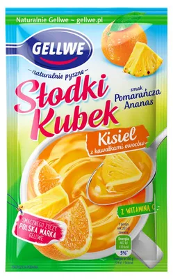 Produktbild von Gellwe Süßer Kisiel-Becher mit Fruchtstückchen, Geschmack: Orange-Ananas, 28 g