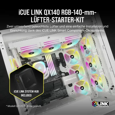 Image de Corsair iCUE LINK QX140 RGB - Ventilateur de boîtier - avec capteur de température - 140 mm - blanc (pack de 2)