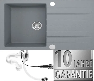 Produktbild von Granitspüle Grau Küchenspüle Granit Siphon Einbauspüle Spülbecken Spüle Granit 76x44