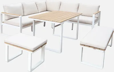 Produktbild von sweeek - Gartenlounge-Set für 8 Personen aus Akazienholz und Aluminium - Weiß