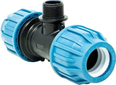 Produktbild von Jason T-Stück 90° PP 32 mm x 3/4 x 32 mm Klemm x Außengewinde x Klemm 16bar Schwarz/Blau DVGW/KIWA/WRAS/SVGW