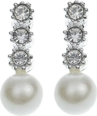 Produktbild von Weiße Kunstperlen-Ohrringe für Damen, Strass-Ohrstecker, Brautschmuck