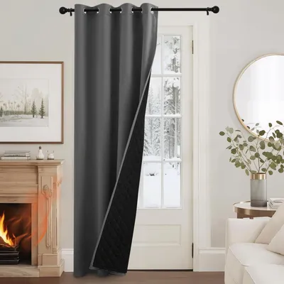 Obrázok produktu pre Záves na dvere, sivý, dvojvrstvový, 240 x 132 cm, vetruodolný, zatemňujúci