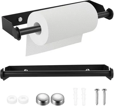 Produktbild von Unyqoos® Wand-Küchenrollenhalter aus Edelstahl, 28 cm, schwarz – wandmontierter, abnehmbarer Halter für Küchenrollen & Frischhaltefolie