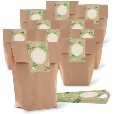 Produktbild von Logbuch-Verlag 5 x kleine Gastgeschenk Verpackung Geschenktüte Papiertüte SCHÖN DASS DU DA BIST Aufkleber schwarz weiß braun Give-Away Partytüte Hochzeit Papierbeutel KraftpapierNatur Grün Banderole zum Beschriften / 25 Stück
