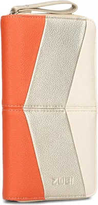 Produktbild von Damen Geldbörse 20x11 cm aus hochwertigem Kunstleder im Tricolor-Design mit Reißverschluss, 12 Kartenfächern, Münzfach, Sichtfach und Scheinfächern XL