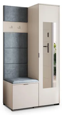 Produktbild von Masseno Garderobe-Set VIRA 95/181/51 cm Modern Garderobenschrank Kaschmir, Veloursstoff MONOLITH 85 (Grau)