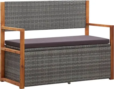 Produktbild von vidaXL Bank mit Stauraum 115 cm Poly Rattan Massivholz Akazie Grau -  Gartenbänke