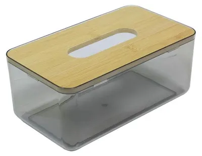 Rechteckige Acryl-Aufbewahrungsbox mit Bambusdeckel, 23,5x13,5x10,5 cm