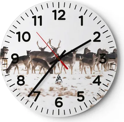 Produktbild von Wanduhr - Rund - Glasuhr - Hirsch Winter Tierwelt Landschaft - 30x30cm - Schleichendes Uhrwerk - Lautlos - zum Aufhängen bereit - Dekoration Modern - Wanddekoration aus Glas - C4AR30x30-3144