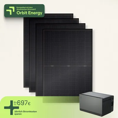 Produktbild von Balkonkraftwerk universal mit 4 Modulen & Speicher Avocado Orbit M (2,11 kWh) - 5m Anschlusskabel - priBasic Duo