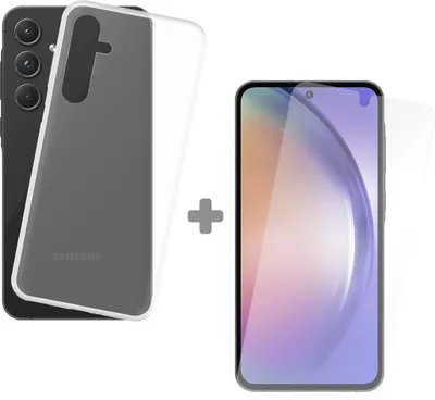 Image de Cazy Coque et Verre Trempé Compatible avec Samsung Galaxy A55 - Contenir 1 Coque Silicone + 1 Protection écran -Transparant
