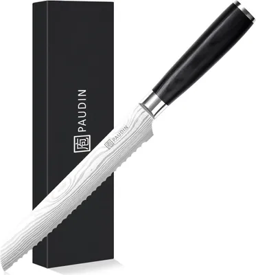 Produktbild von PAUDIN KW2 Brotmesser – 20 cm – Messer japanischer Art mit gebogener Klinge und Damastmuster – Professionelle Qualität