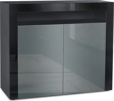Produktbild von Vladon Kommode Valencia,  Germany, Sideboard mit 2 Türen und 1 offenem Fach, Schwarz matt/Grau Hochglanz/Schwarz Hochglanz (108 x 92 x 40 cm)