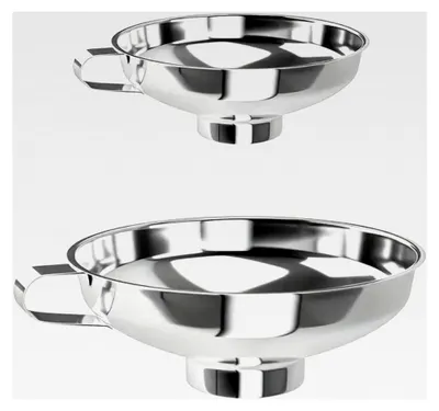 Produktbild von Metalltrichter mit Henkel, Edelstahltrichter Set, Einfüllhilfe für Gläser, Übertragen von Flüssigkeiten, Speiseölen, Marmelade, Silberfarben, 2 Stück, Durchmesser 3.2/5.3 cm