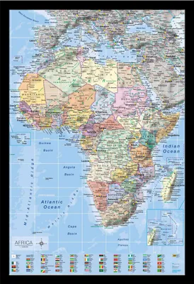 Image de Cartes géographiques - Poster - Africa Map + cadre amovible, Shinsuke® Maxi MDF noir, vitre acrylique