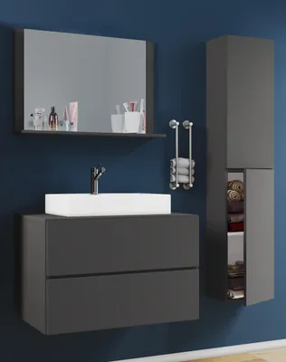 Produktbild von VCM 4-tlg. Waschplatz Waschtisch | Waschbecken Unterschrank Breite 80 cm | Badmöbel Set mit Schubladen Drehtüren Spiegel | Lendas L
