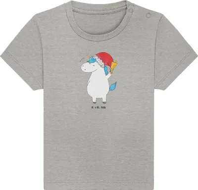 Produktbild von Mr. & Mrs. Panda  T-Shirt Einhorn Weihnachtsmann 0. - 6. Monat - Heather Grey - Geschenk, Weihnachten, Babyshirt, Organic Baby, Wunschzettel, Unicorn, Schokolade