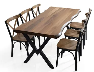 Produktbild von Esstisch mit 6 Stühlen Holz Metall Küchentisch Essgruppe Esszimmergruppe