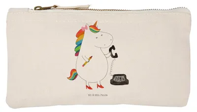 Produktbild von Mr. & Mrs. Panda kosmetiktäschchen Einhorn Sekretärin Größe S Klein - Weiß - Geschenk, Unicorn, Federmappe, Einhörner, Kulturtasche, Kosmetiktasche, Pouch, Etui
