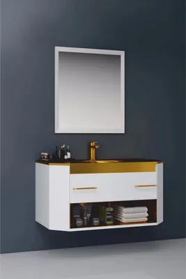 Produktbild von Casa Padrino Luxus Badezimmer Set Hochglanz Weiß / Gold 100 cm - Hotel & Badezimmer Inerior