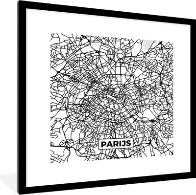 Produktbild von MuchoWow® Gerahmtes Poster Stadtplan - Paris - Schwarz und weiß - Karte 40x40 cm - Poster mit Schwarzem Bilderrahmen Wandposter Rahmen Foto Bilder - Poster - Plakat im Rahmen