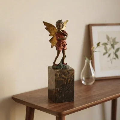 Produktbild von Premium Bronze Figur Elfe, farbig patiniert auf Marmor, H.32 cm