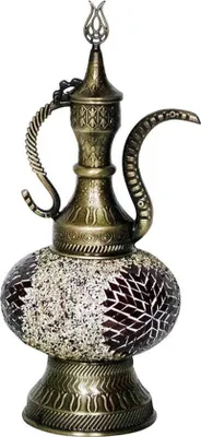 Produktbild von Handgefertigte orientalische Mosaik-Tischlampe braun (Türkische Ibrik) Ø 13 cm, 32 cm hoch, warmes Licht, dekorativ