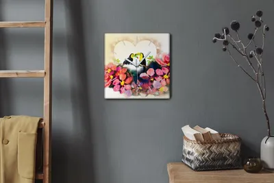 Produktbild von Coloray Hodiny Unikátní 30x30 cm  Tiché hodiny Pro obývací pokoj a kuchyň Nástěnné hodiny Plátno Bílé ručičky hodin - Květiny srdečních ptáků