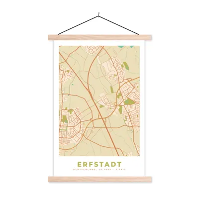 Produktbild von MuchoWow® Textilposter Erfstadt - Karte - Stadtplan - Vintage 40x60 cm mit holzfarbenen Rahmen - Poster