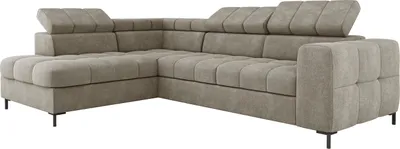 Produktbild von PABLO Ecksofa 279x201 cm Mit Schlaffunktion, Bettkasten, Verstellbaren Kopfstützen, Samtigem VOGUE-Stoff, Pflegeleicht Mit EASY CLEAN-Technologie, Metallfüße Linke Layout, Farbe GRÜN