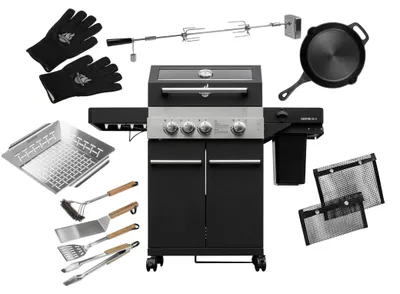 Produktbild von FEUERGOTT Gas-Grillstation Hektor 3B-S BBQ Set mit Abdeckhaube, Drehspieß, Grillzubehör, 2 Brenner, Infrarotbrenner, Seitenkocher