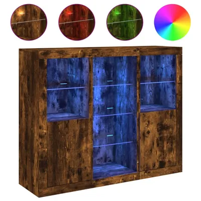 Produktbild von Sideboards mit LED-Leuchten 3 Stk. Räuchereiche Holzwerkstoff