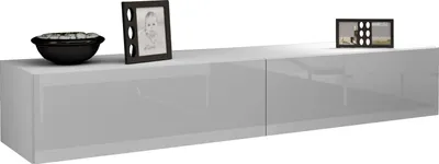 Produktbild von Furniture24 Tv Schrank Vigo 180 cm Länge, Hängeschrank, Wandschrank, Fernsehentisch mit 2 Klapptüren, Lowboard, Grifflose Öffnen, Push to Open Weiß / Weiß Hochglanz