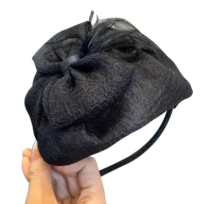 Produktbild von Haarband für Damen, Kunstfedern, Schleifendekor, elastischer Haarreif, s Kleid-Stirnband, Haar-Accessoire für den täglichen Gebrauch, Schwarz
