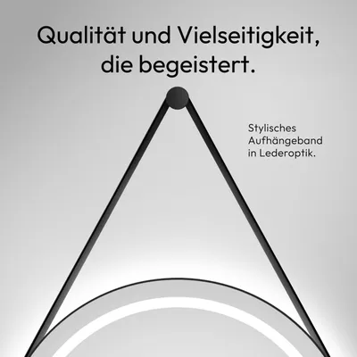 Zdjęcie produktu dla Okr?g?e lustro ?azienkowe z o?wietleniem TALOS LED CORVIA Shine w matowej czerni Ø50 cm – Okr?g?e lustro z wysokiej jako?ci paskiem w skórzanym designie – odpowiednie do pomieszcze? o podwy?szonej wilgotno?ci dzi?ki aluminiowej ramie