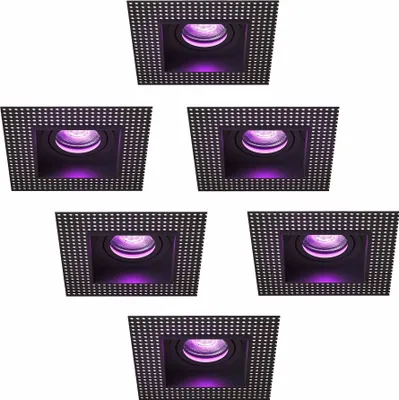 Produktbild von Ledvion - 6x Trimless Smart Einbaustrahler led Spot schwarz, 130x130 mm, 4,9 W, RGB+CCT, 345 Lumen, dimmbar, neigbar, Gu10 -Anpassung, Aluminium, IP20
