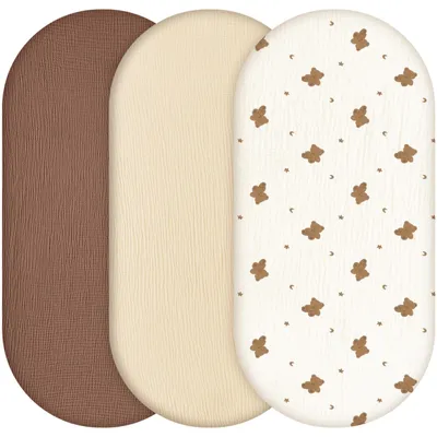 Produktbild von Set von 3 Musselin Spannbettlaken für Babybett 81x41cm