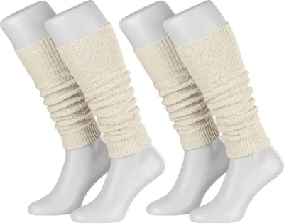Produktbild von Tobeni 2 Paar Damen-Stulpen Winter Legwarmer mit Wolle für Arm und Bein, Farbe:Wollweiss, Grösse:One Size