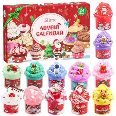 Produktbild von Schleim Adventskalender 2026 für Kinder, 24 Tage Countdown mit 12 Schleimen und 12 Accessoires, Rot